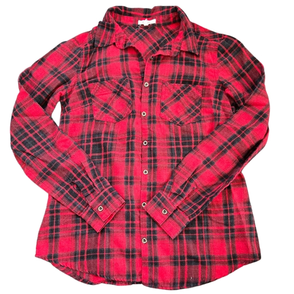 ✨️ Maurices Red And Black Plaid Button-down Shirt Women's Size Small